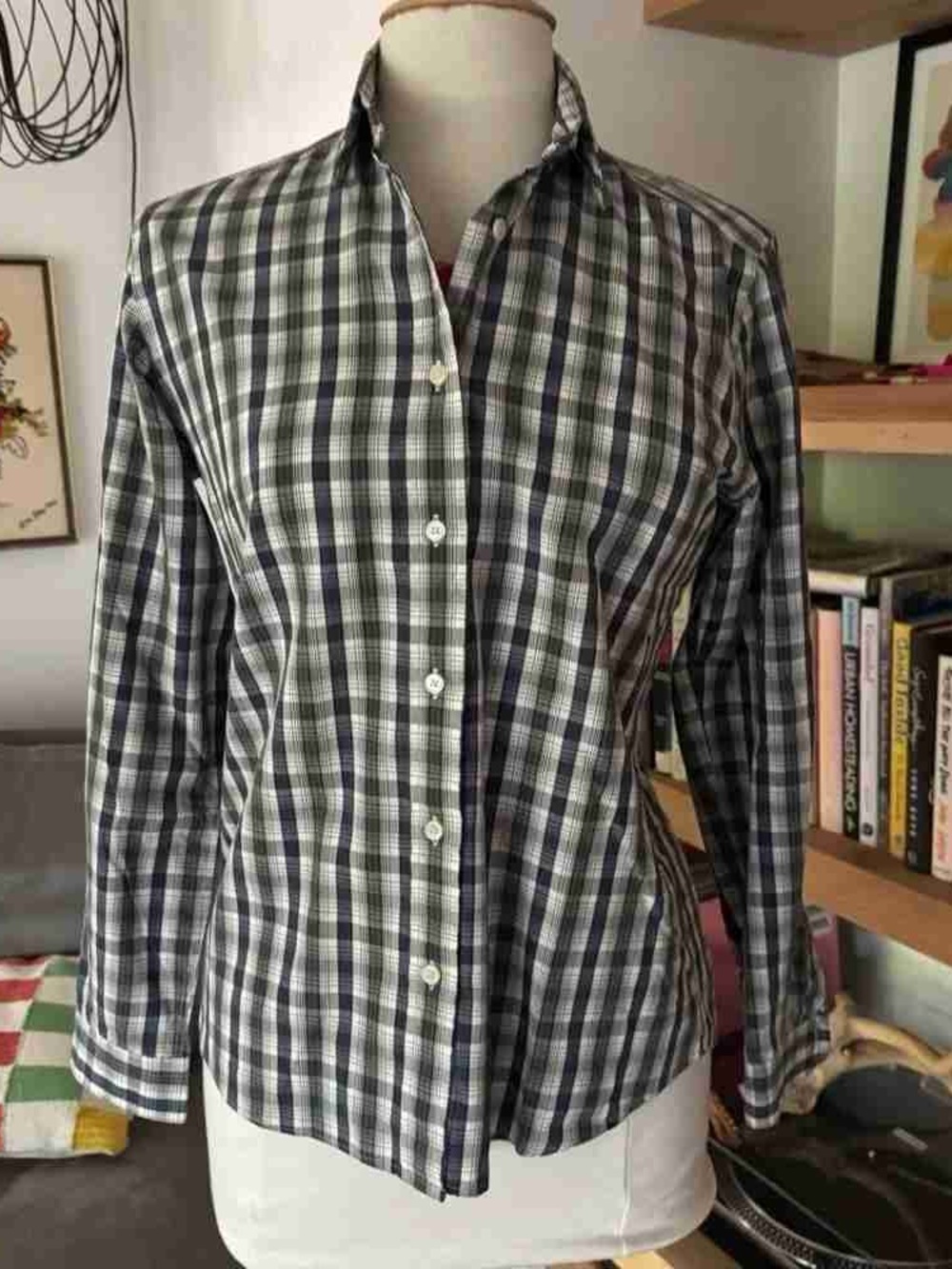 Women’s Black and White Plaid Button-Down Shirt